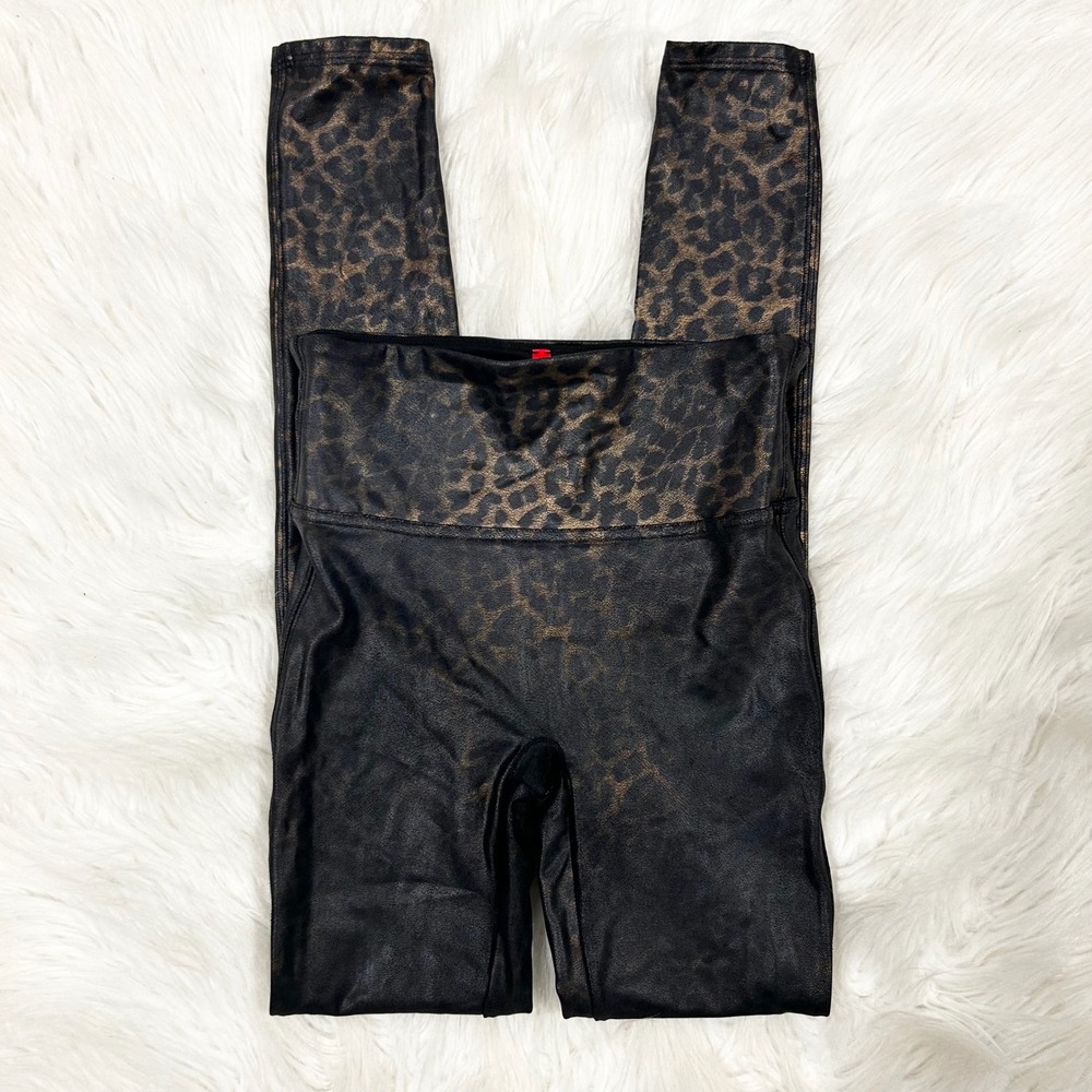 SPANX Leopard Print Faux Leather High Waist Leggings Womens Sâ P Black Gold